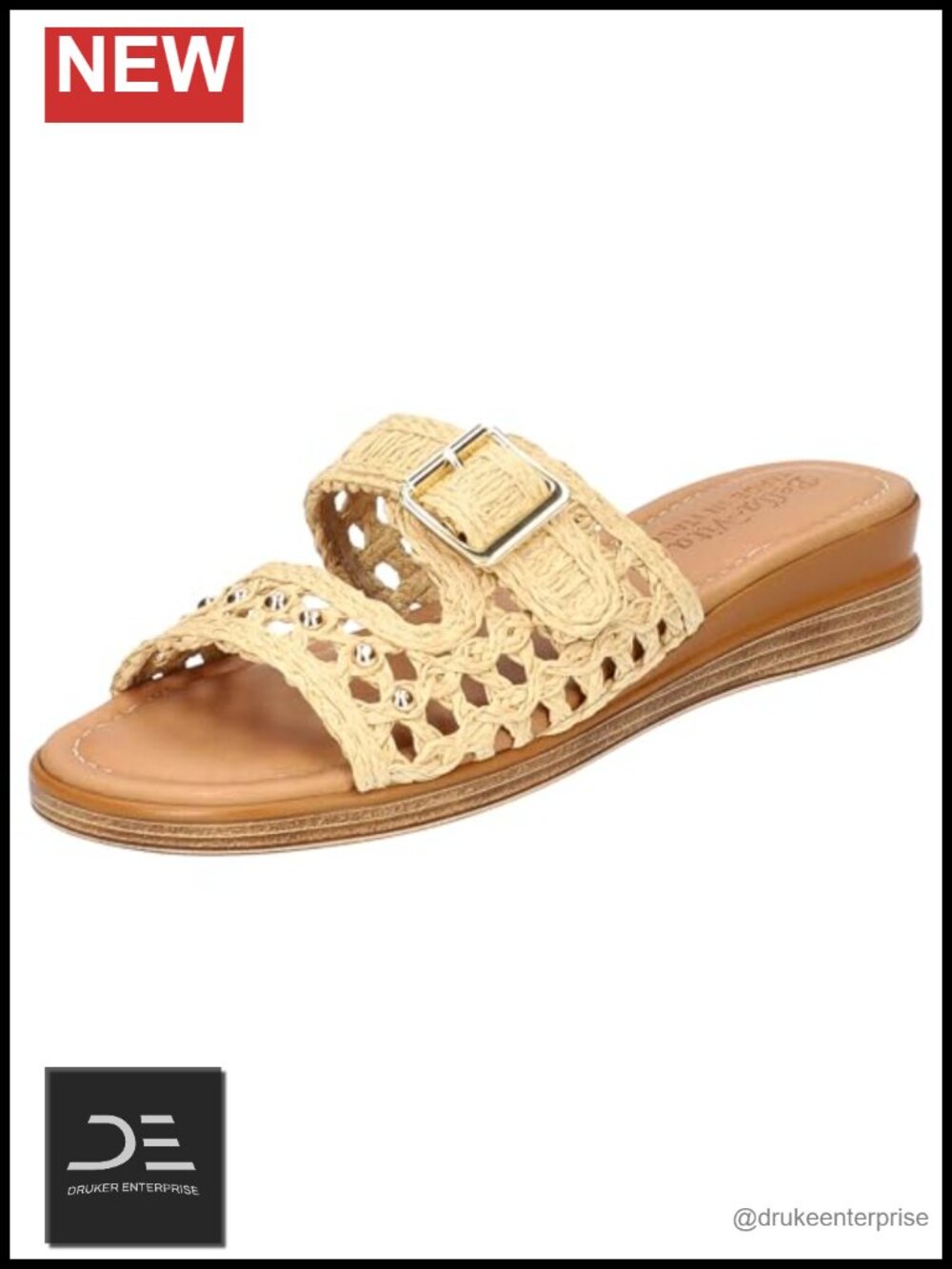 Womens Woven Slide Sandals 1.25 Wedge Heel Adjustable Ankle Strap